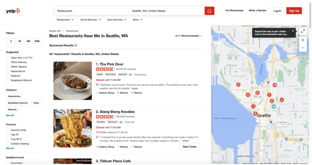 Yelp搜索结果页面