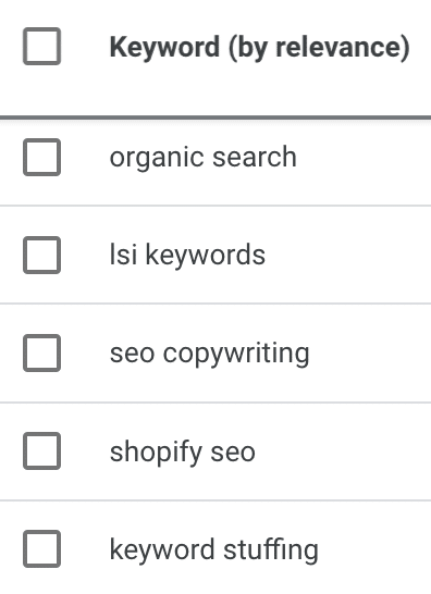 Google Keyword Planner 中来自种子关键字“SEO”的关键字提示