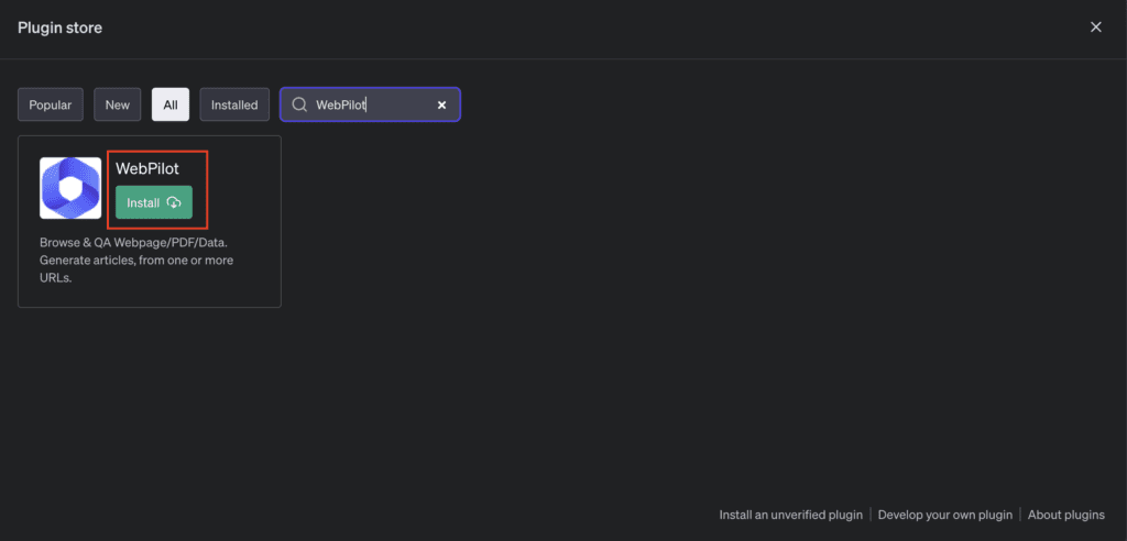 安装 WebPilot 插件