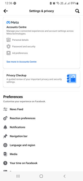 Facebook 移动应用中的元帐户中心