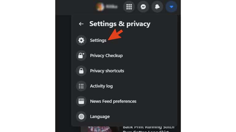 设置和隐私 Facebook 菜单选项下的设置选项