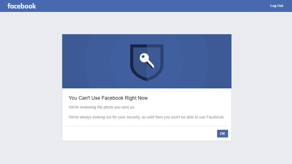 Facebook 消息的屏幕截图，告知您的个人信息正在验证